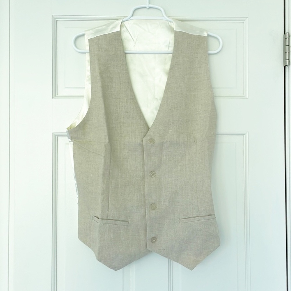 NWT ISLAND IMPORTS suit vest size M tan brown linen